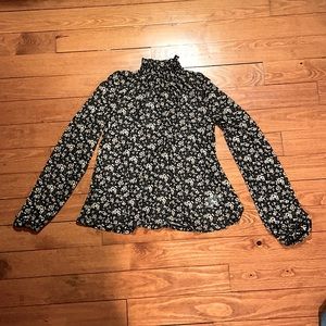 Mock Neck Sheer Floral Blouse